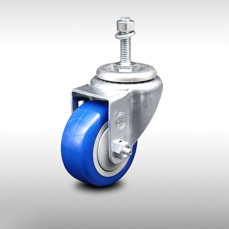 Service Caster 3 Inch SS Blue Polyurethane Wheel Swivel 3/8 Inch Threaded Stem Caster SCC SCC-SSTS20S314-PPUB-BLUE-381615